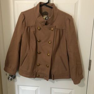 Anthropologie Brown 3/4 Sleeve Wool Coat